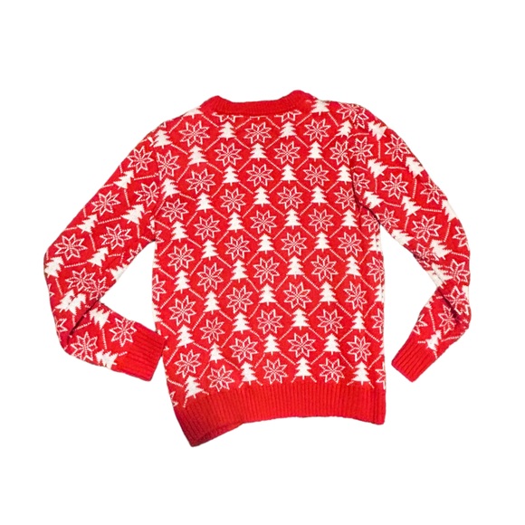 POOF Llama! Merry Ugly Christmas! Red & White Graphic Ugly Llama Sweater- Small - Picture 7 of 11